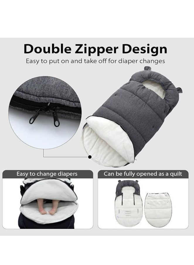 Universal Stroller Footmuff - Warm, Waterproof & Windproof Sleeping Bag With Sherpa Lining & Fleece Hood, Machine Washable For Winter Comfort