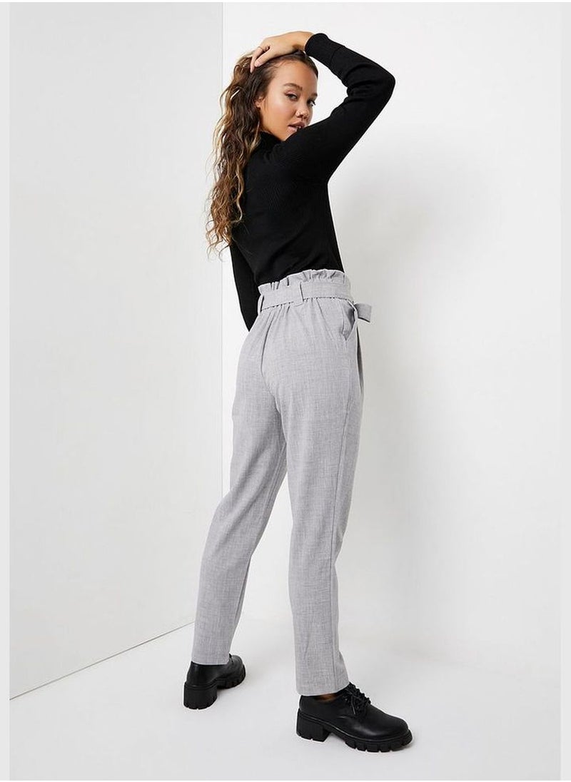 Paperbag Pants with Faux Flap Pockets