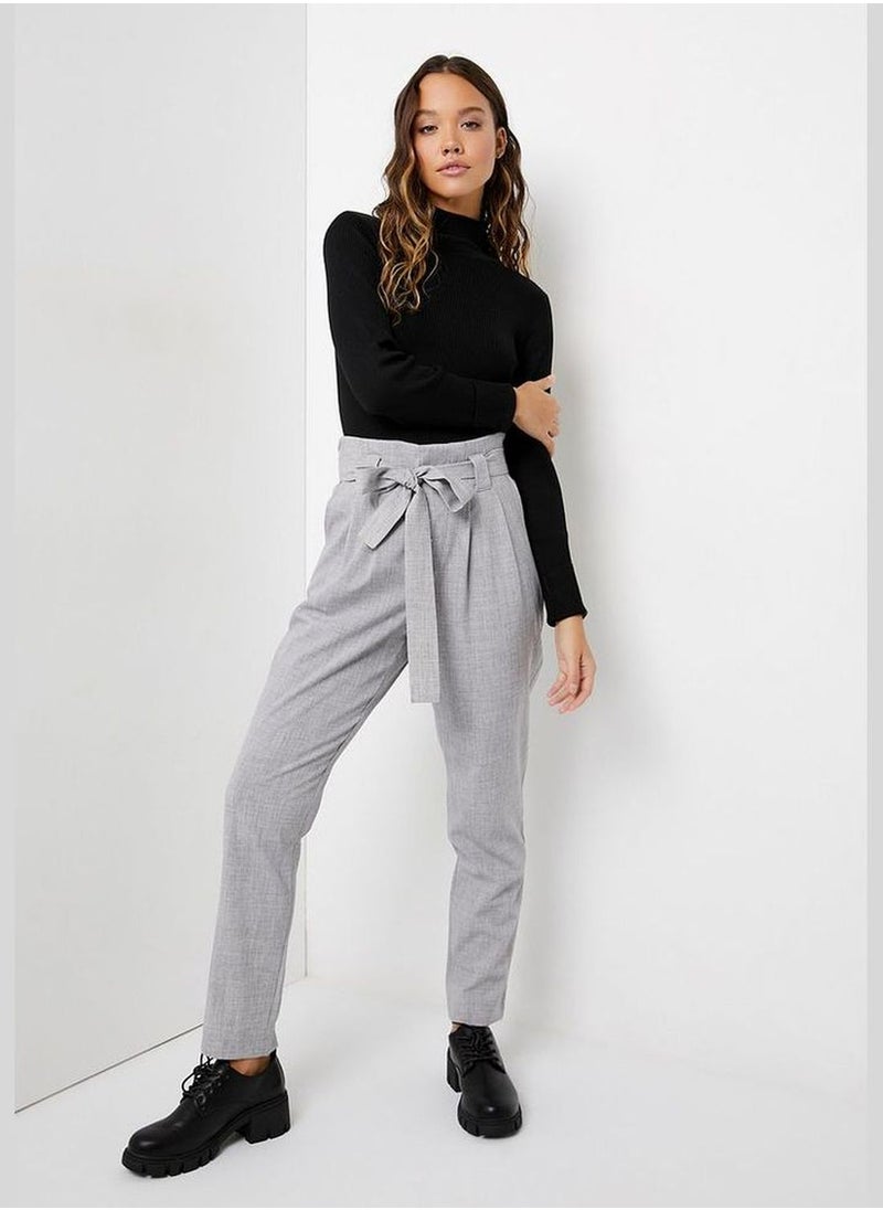 Paperbag Pants with Faux Flap Pockets