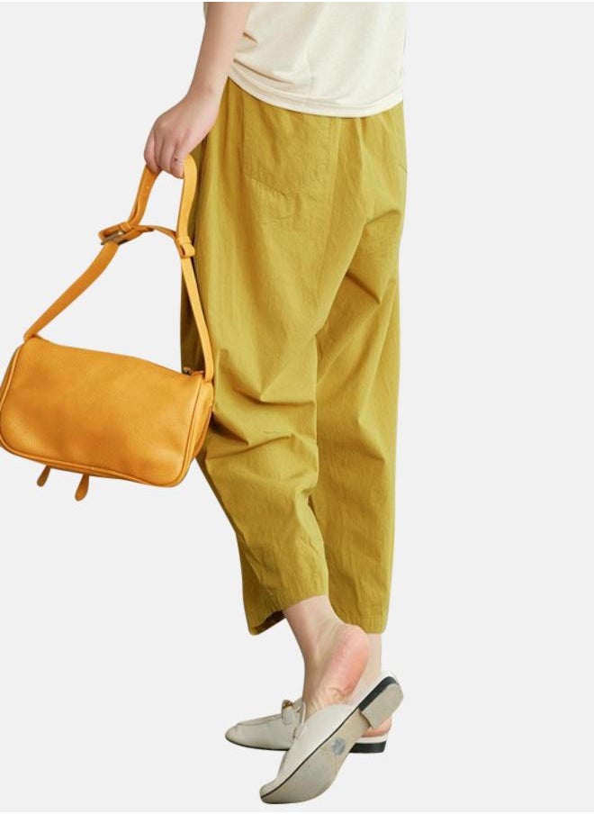 Yellow Solid Cotton Trouser