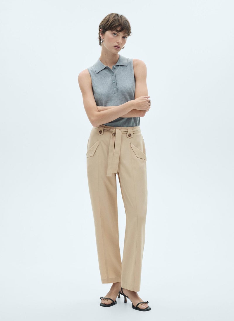 Pants With Button Loops And Bow