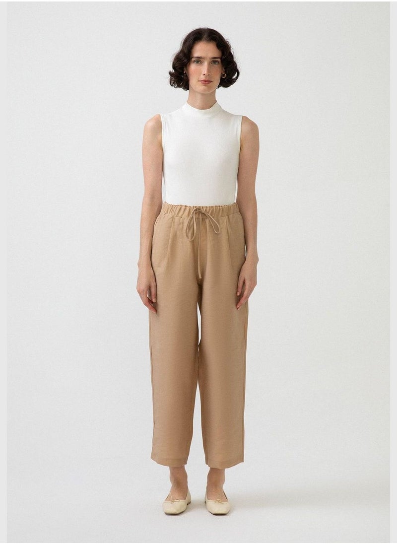 ELASTIC WAISTED LINEN TROUSERS