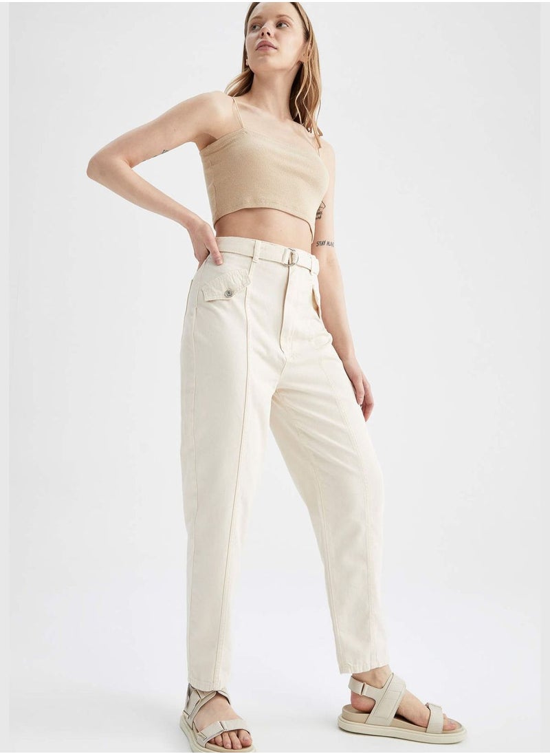 Slim Fit High Waisted Belted Chinos