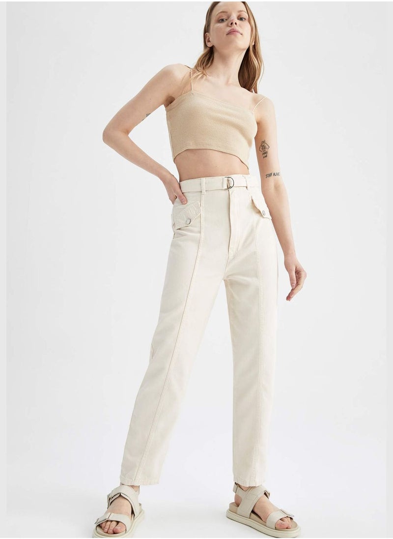 Slim Fit High Waisted Belted Chinos