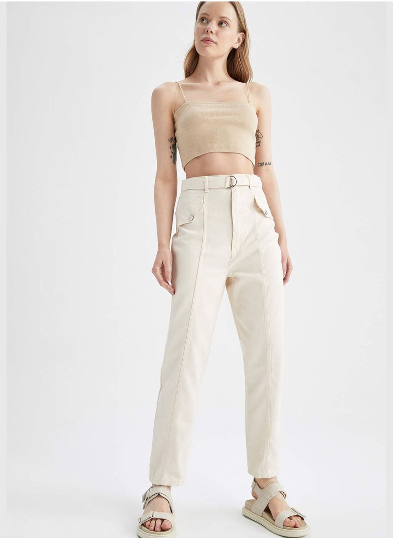 Slim Fit High Waisted Belted Chinos