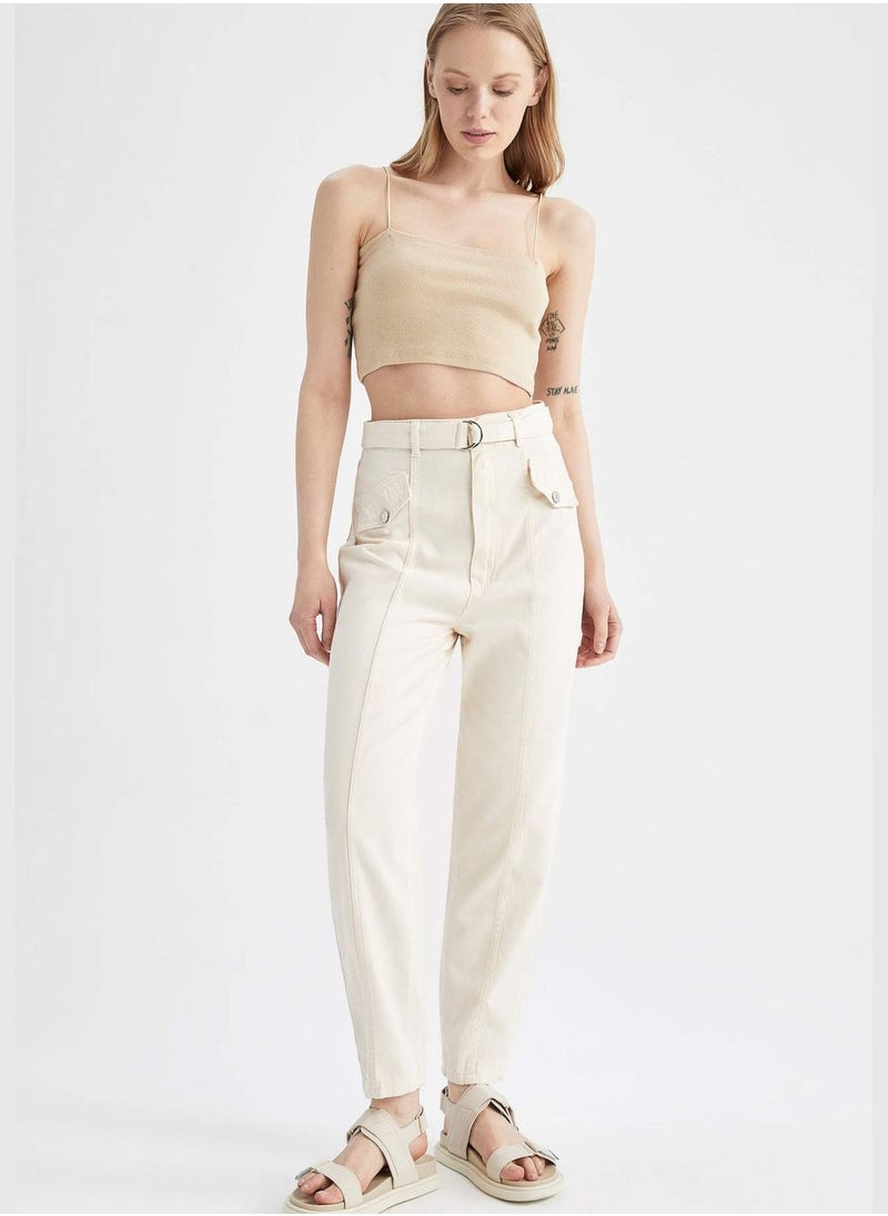 Slim Fit High Waisted Belted Chinos