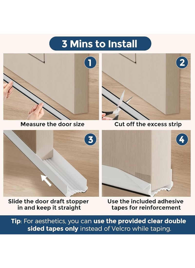 Weather Stripping Door Seal, Door Bottom Flexible Wind Noise Reduction Stopper, Under Door Sealing Strips, Adjustable Adhesive Soundproof Weather Proof Draught Excluder (White)