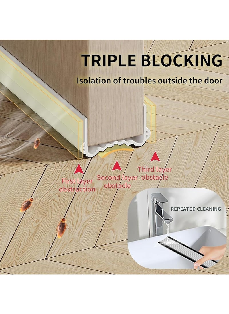 Weather Stripping Door Seal, Door Bottom Flexible Wind Noise Reduction Stopper, Under Door Sealing Strips, Adjustable Adhesive Soundproof Weather Proof Draught Excluder (White)