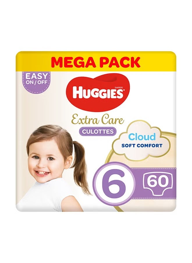 Extra Care Baby Pants Diapers, Size 6, 15 - 25 Kg, 60 Count (30 x 2) - Mega Pack, Cloud Soft Comfort, Dry Touch Layer