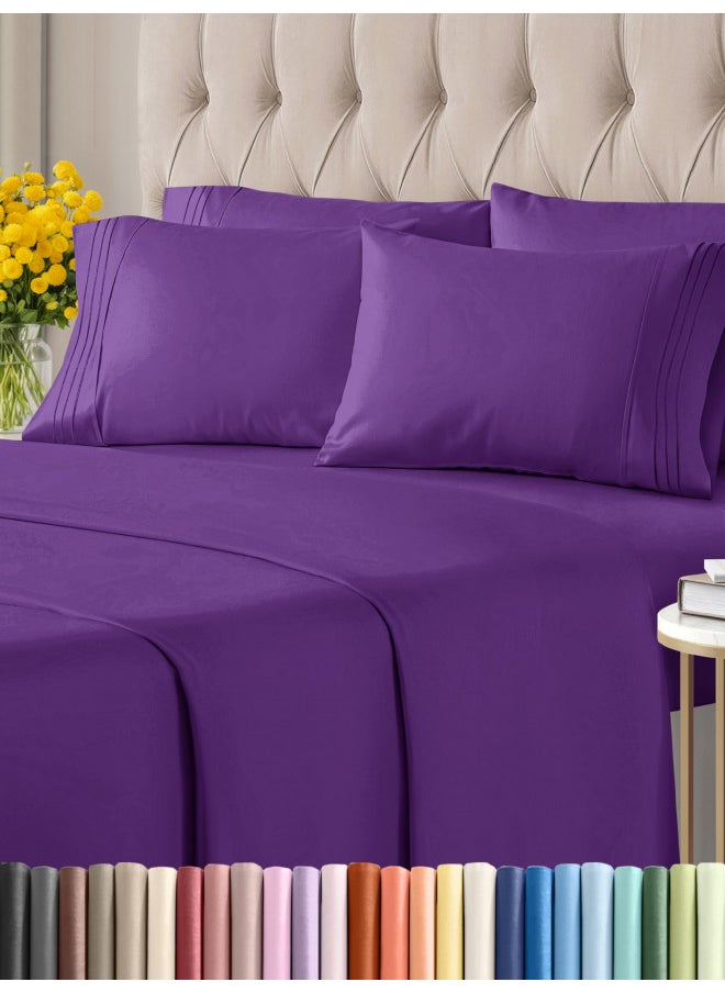 King Size Sheet Set - 6 Piece Set - Hotel Luxury Bed Sheets - Extra Soft - Deep Pockets - Easy Fit - Breathable & Cooling Sheets - Wrinkle Free - Comfy - Purple Bed Sheets - King Sheets 6 PC