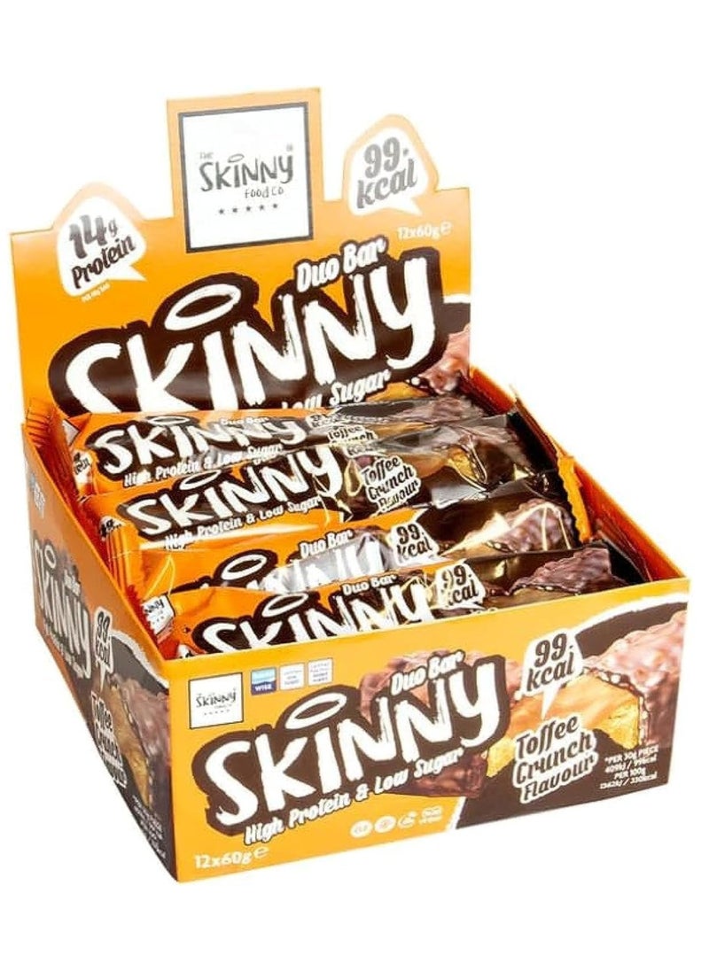 The Skinny Food Co 14 gm High Protein bar,Vegetarian & Vegan Friendly, Gluten Free & Coeliac Friendly Low Sugar protein chocolate Bar pack of 12 x 60 gm (TOFFEE CRUNCH)