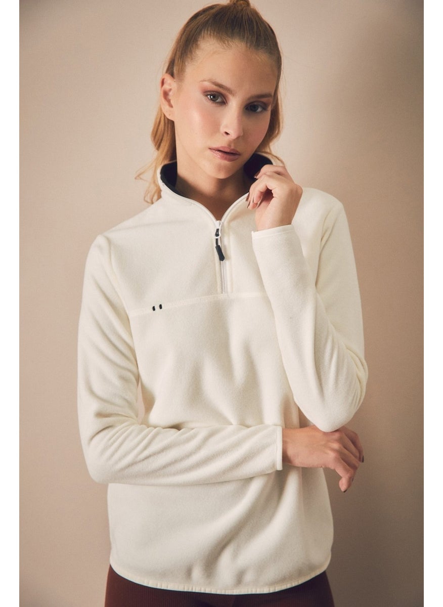 Basic Half Zipper Stand Collar Fleece Sweatshirt