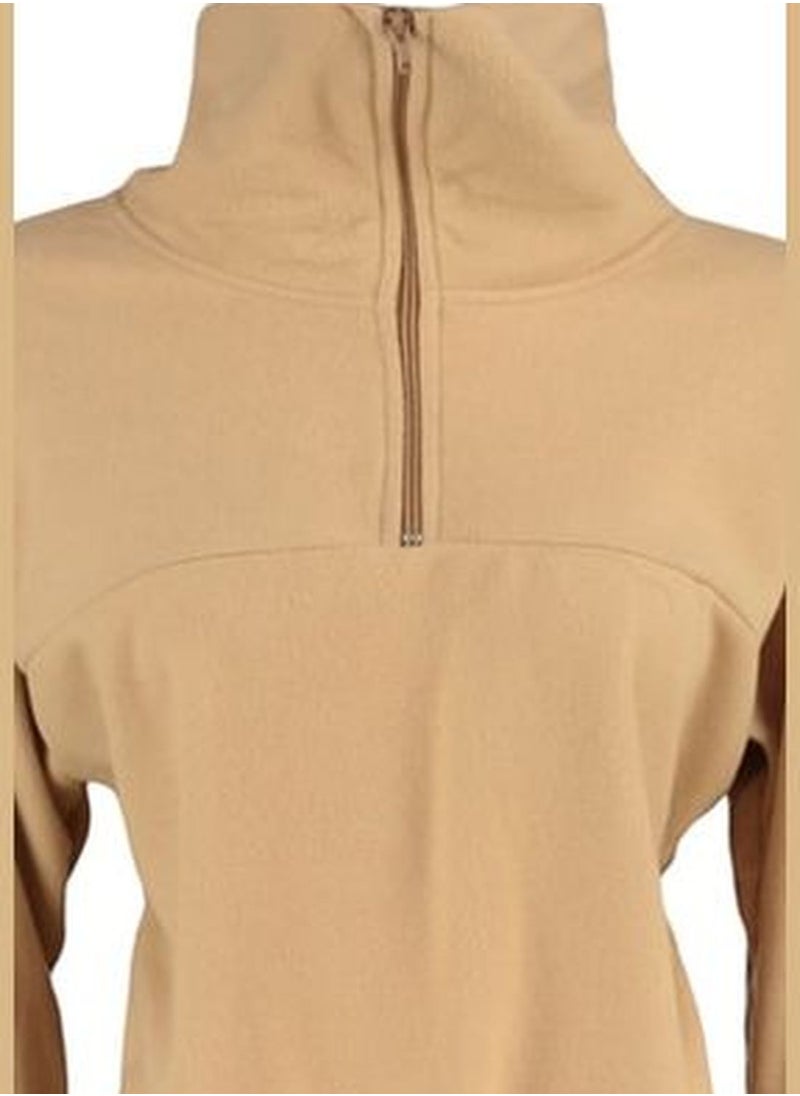 Beige Thessaloniki Loose Zipper Thessaloniki Knitted Sweatshirt TWOAW23SW00565