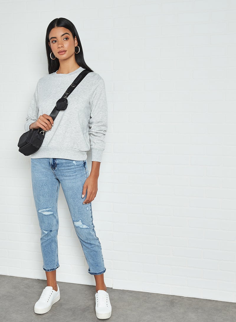 Cropped Sweatshirt Light Grey Melange