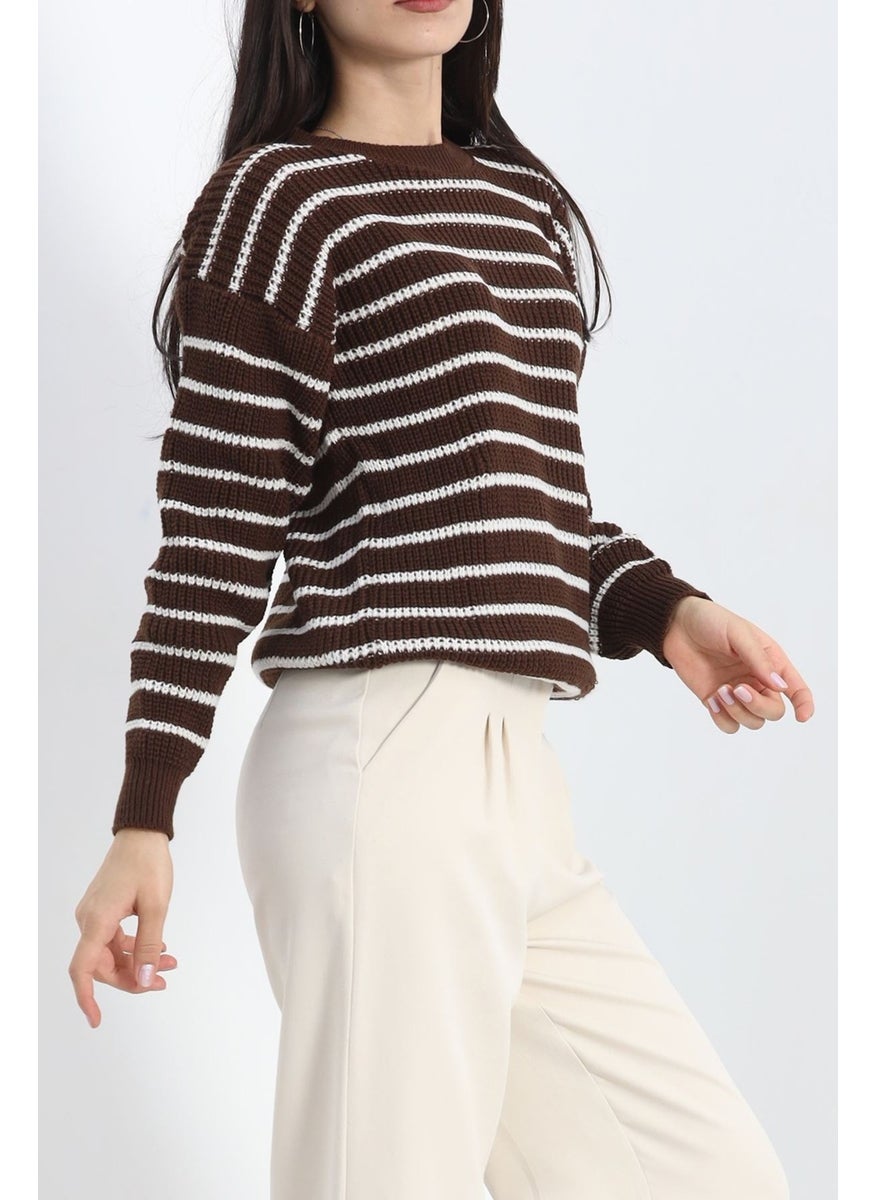 Crew Neck Striped Knitwear Kahvelatte - 11188.1577.