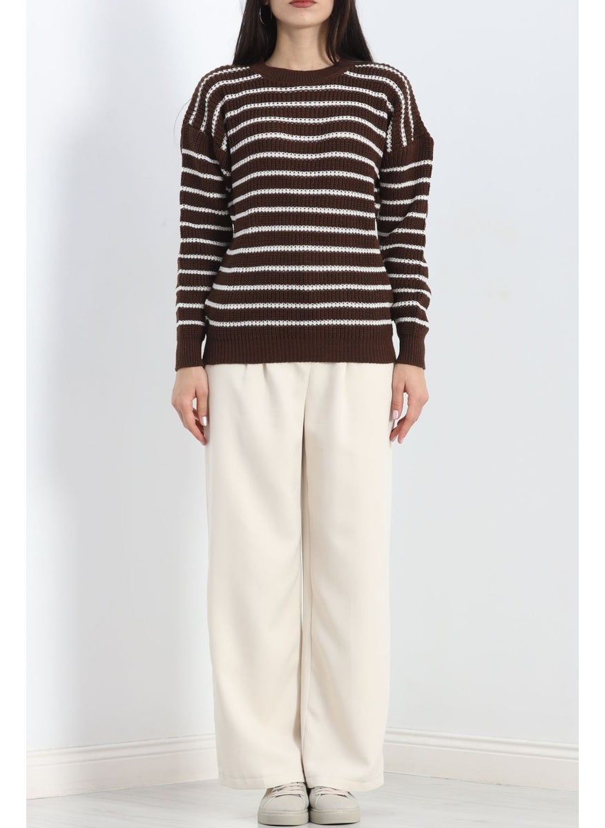 Crew Neck Striped Knitwear Kahvelatte - 11188.1577.