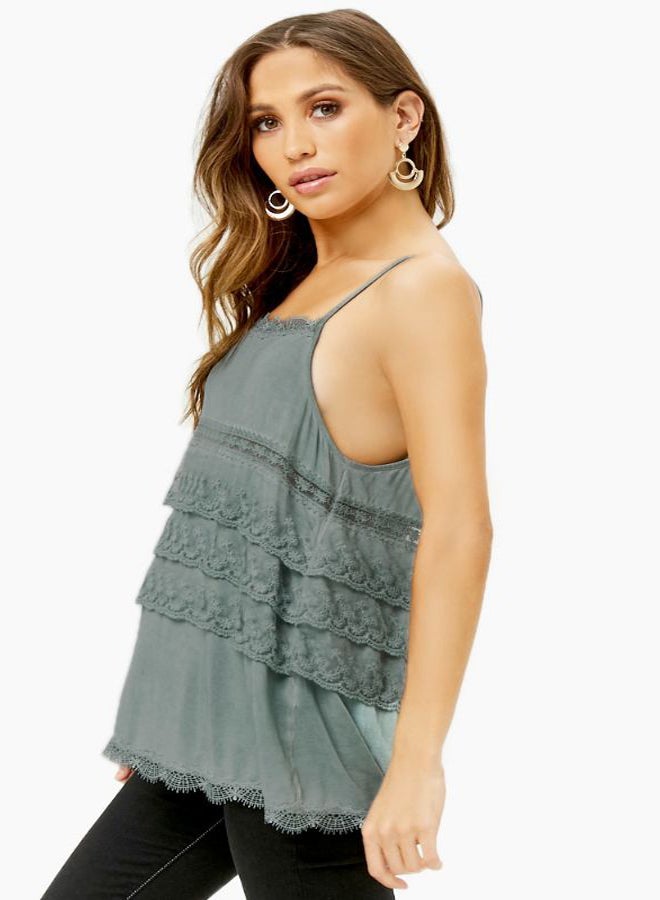 Knit Off Shoulder Strappy Top Emerald