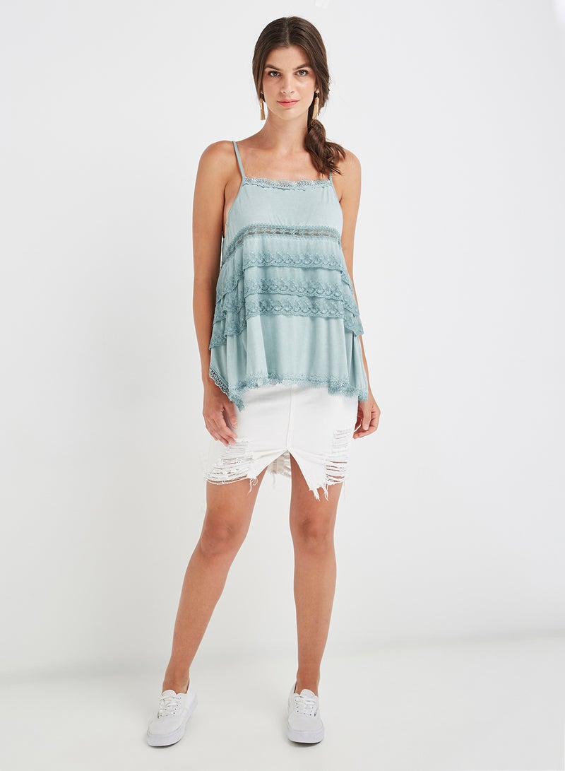 Knit Off Shoulder Strappy Top Emerald