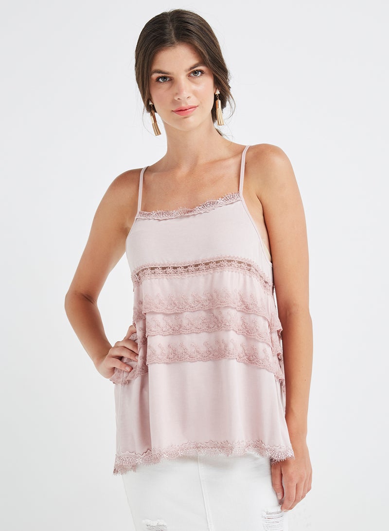 Knit Off Shoulder Strappy Top Pink