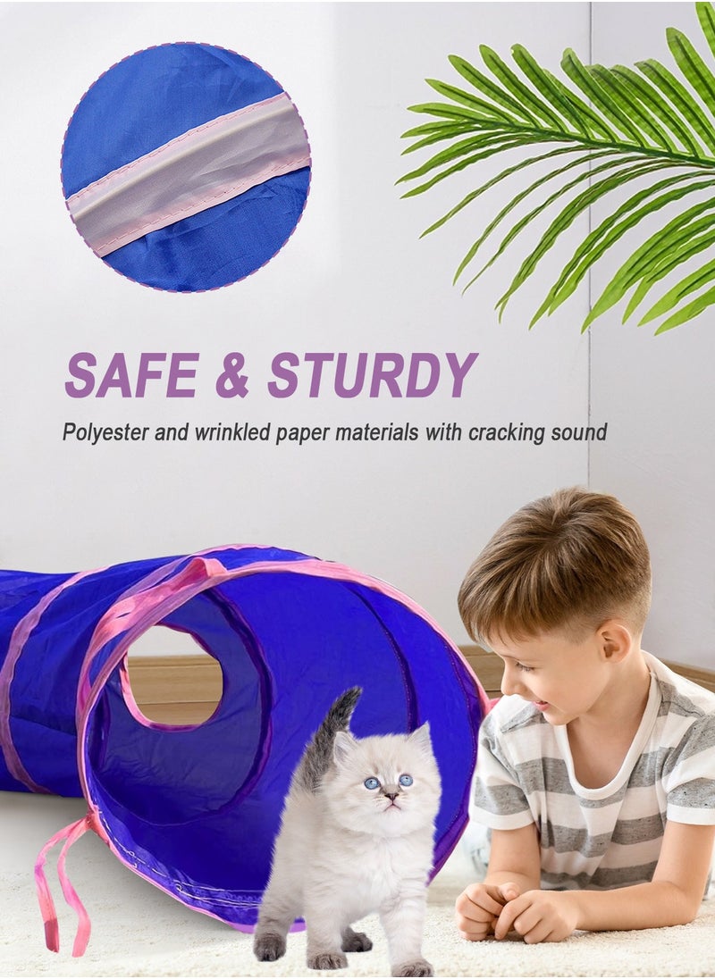 Cat Toys Tunnel and Cube Set - Interactive Crinkle Collapsible Cat Tube and Collapsible Cube Playground for Kittens, Rabbits, Puppies, Ferrets