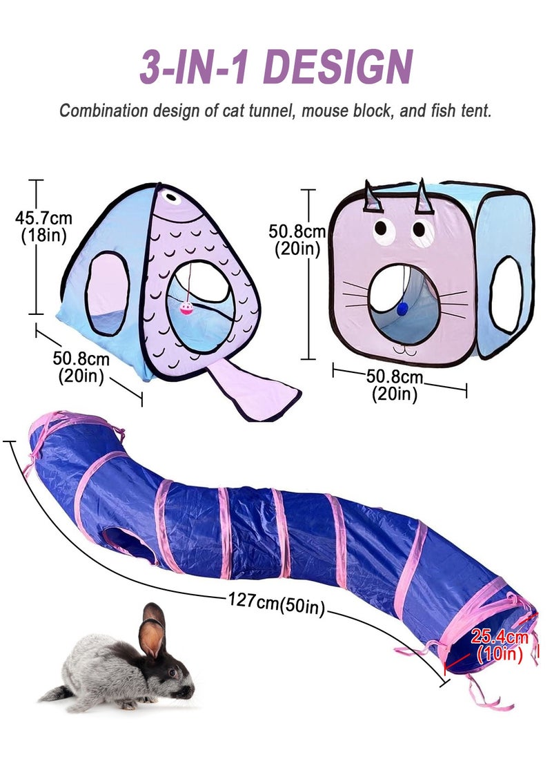 Cat Toys Tunnel and Cube Set - Interactive Crinkle Collapsible Cat Tube and Collapsible Cube Playground for Kittens, Rabbits, Puppies, Ferrets
