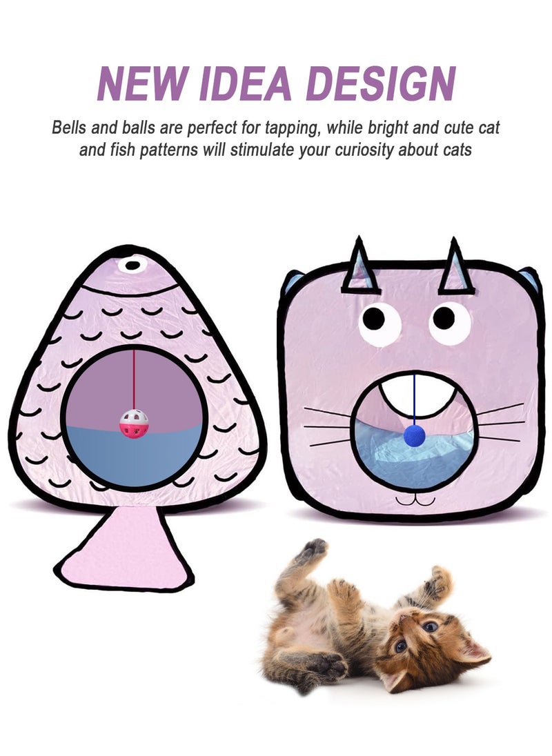 Cat Toys Tunnel and Cube Set - Interactive Crinkle Collapsible Cat Tube and Collapsible Cube Playground for Kittens, Rabbits, Puppies, Ferrets