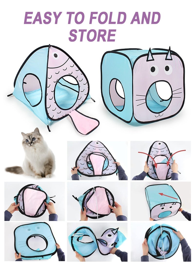 Cat Toys Tunnel and Cube Set - Interactive Crinkle Collapsible Cat Tube and Collapsible Cube Playground for Kittens, Rabbits, Puppies, Ferrets