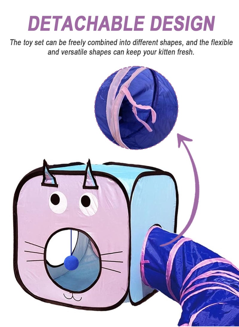 Cat Toys Tunnel and Cube Set - Interactive Crinkle Collapsible Cat Tube and Collapsible Cube Playground for Kittens, Rabbits, Puppies, Ferrets