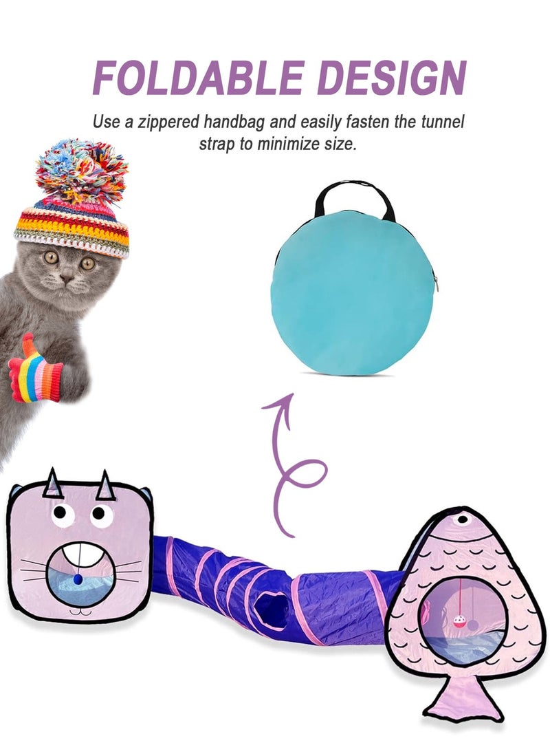 Cat Toys Tunnel and Cube Set - Interactive Crinkle Collapsible Cat Tube and Collapsible Cube Playground for Kittens, Rabbits, Puppies, Ferrets