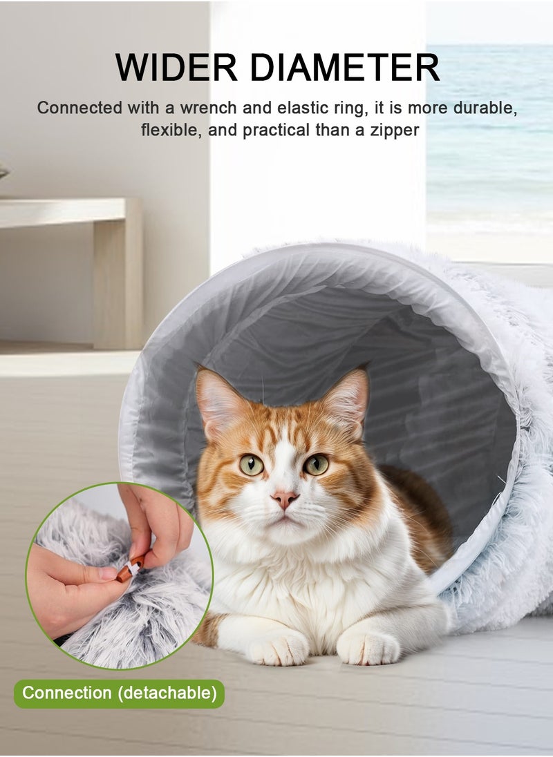 Plush Cat Tunnel Bed,Plush Cat Circle Tunnel with Hanging Balls and Peepholes,Cat Bed Tunnel with Washable Cushion,Multifunctional Cat Toys for Kitten, Cat, Puppy