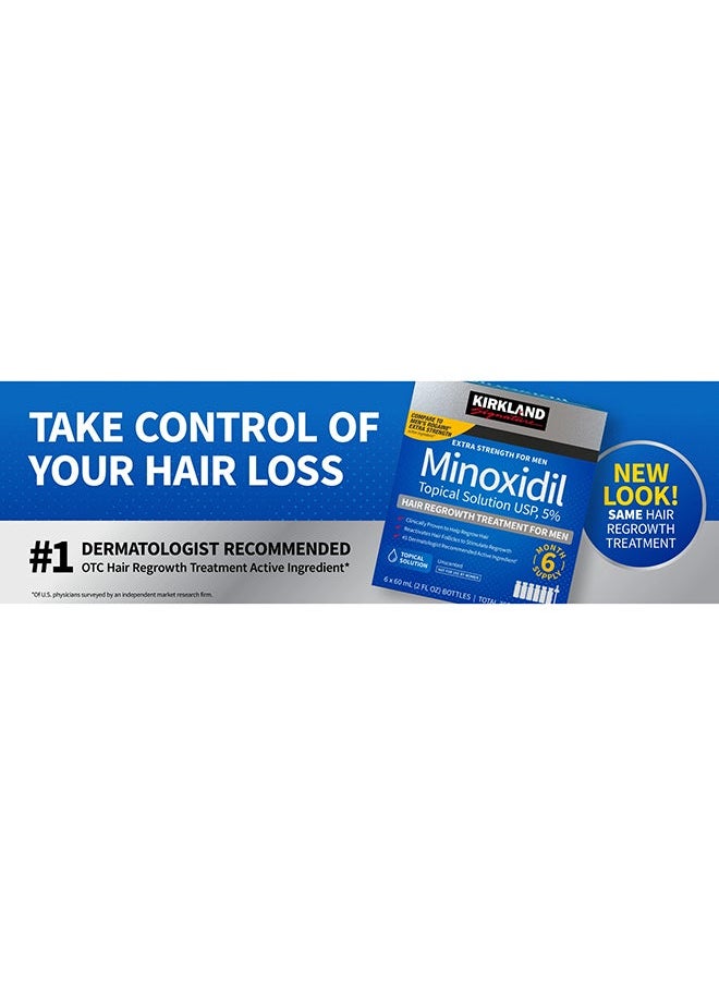 Pack Of 6 Minoxidil 5% Extra Strength Hair Regrowth Bottles 60ml