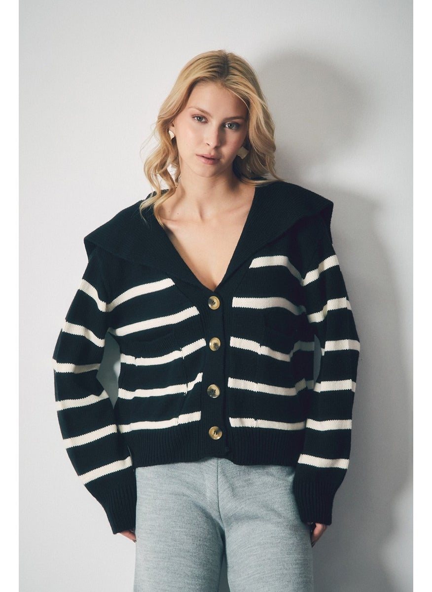 Striped Double Pocket Casual Knitwear Cardigan