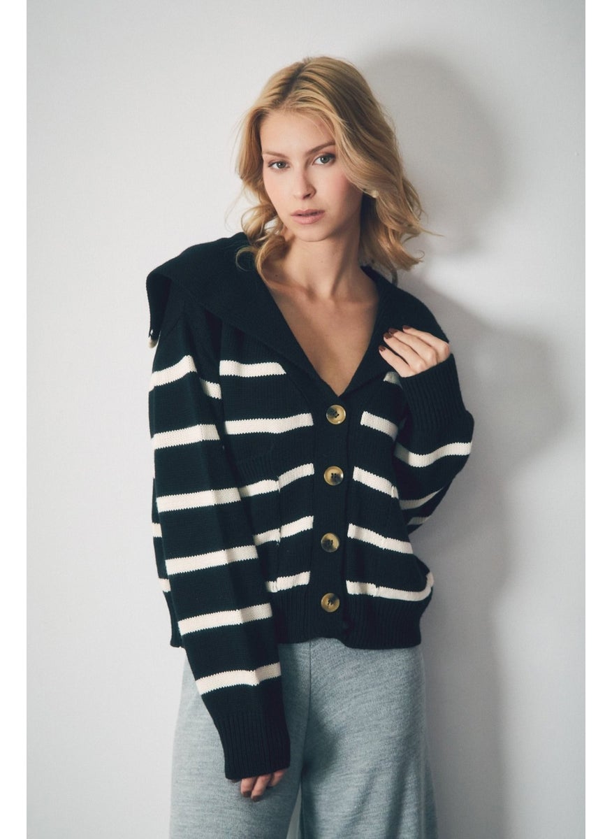 Striped Double Pocket Casual Knitwear Cardigan