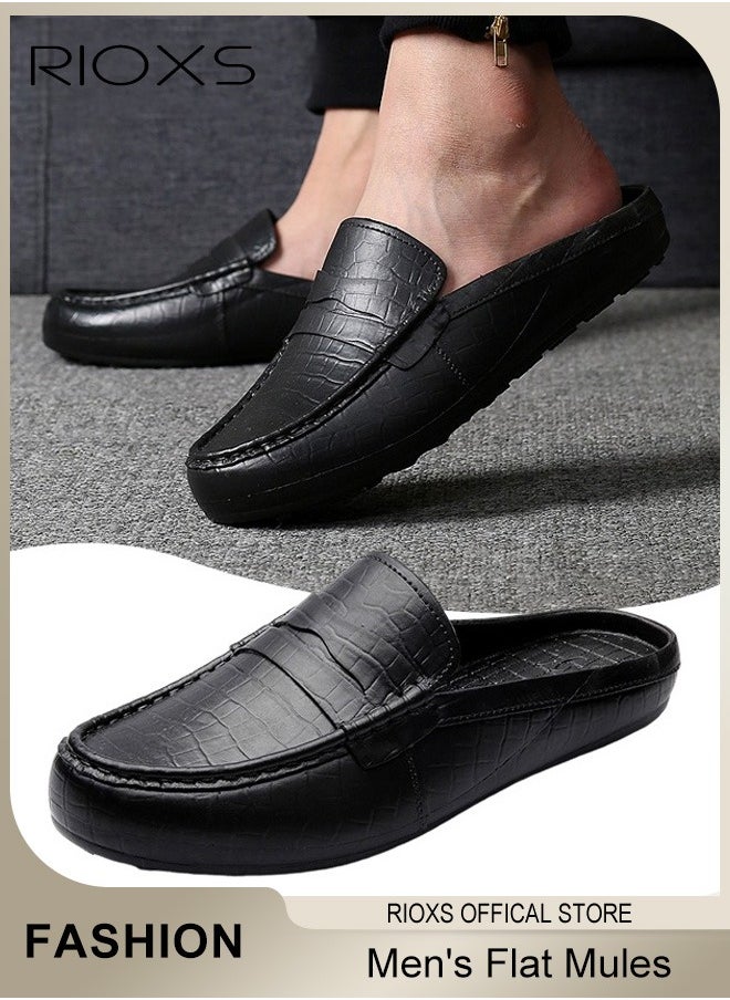 Men's Flat Shoes,Closed Toe Clog Sandals,Faux Leather Mules Shoes,Fashion Slip-On Backless Mule Shoes For Man,Lightweight Flat Mules For Home Outdoor Walking