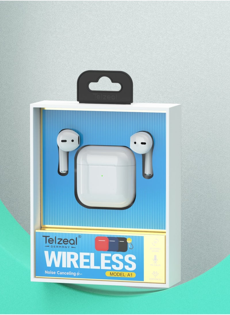 New Telzeal A1 Wireless Earbuds – Pure Sound, Seamless Bluetooth Connectivity, Sleek White Design