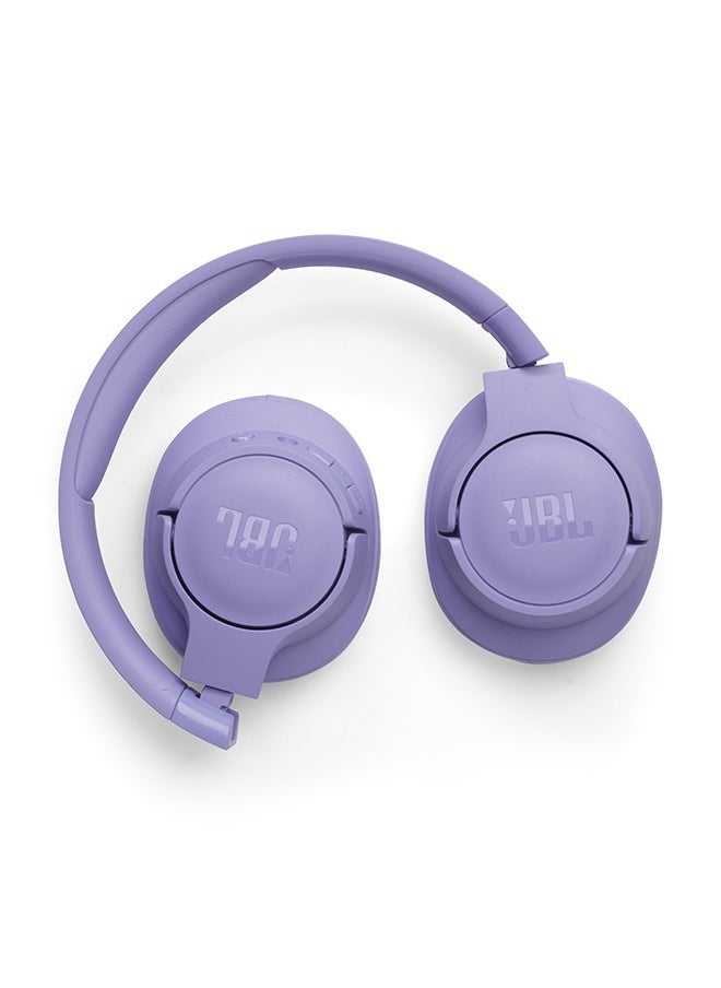 Tune 720Bt Wireless Over Ear Headphones Pure Bass Sound 76H Battery Hands-Free Call Plus Voice Aware Multi Point Connection Lightweight And Foldable Detachable Audio Cable Purple