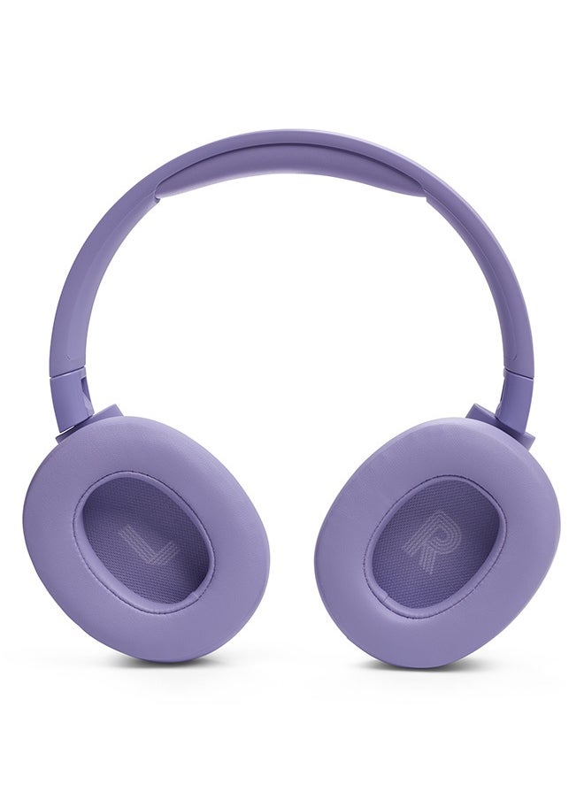 Tune 720Bt Wireless Over Ear Headphones Pure Bass Sound 76H Battery Hands-Free Call Plus Voice Aware Multi Point Connection Lightweight And Foldable Detachable Audio Cable Purple