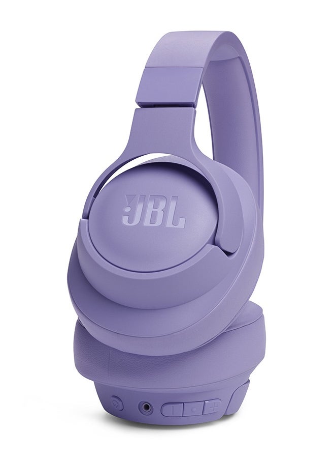 Tune 720Bt Wireless Over Ear Headphones Pure Bass Sound 76H Battery Hands-Free Call Plus Voice Aware Multi Point Connection Lightweight And Foldable Detachable Audio Cable Purple