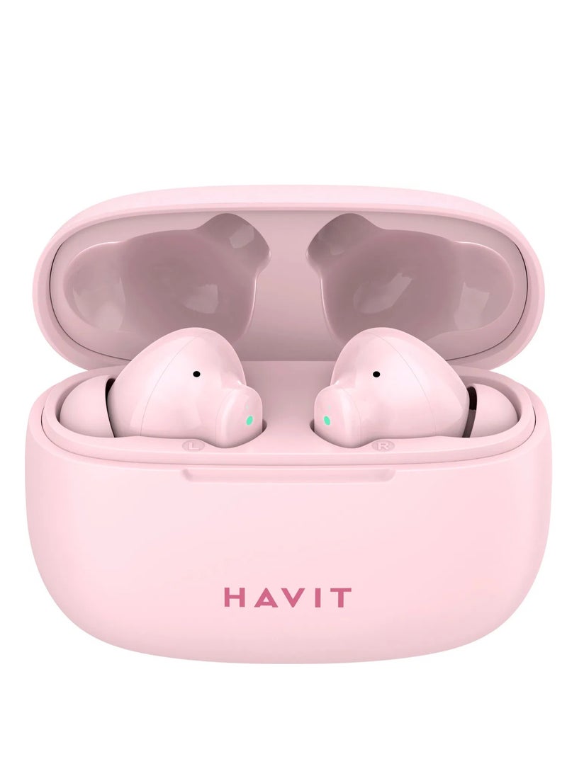 True Wireless Bluetooth V5.3 Earbuds, HiFi Stereo with Deep Bass, Smart Touch Control, 10mm Driver, Dual Microphones with ENC for Clear Calls, 20 Hours Playback, In-Ear Earphones, Compatible with iOS and Android Devices, Wireless Earphones for Music & Calls (Pink)