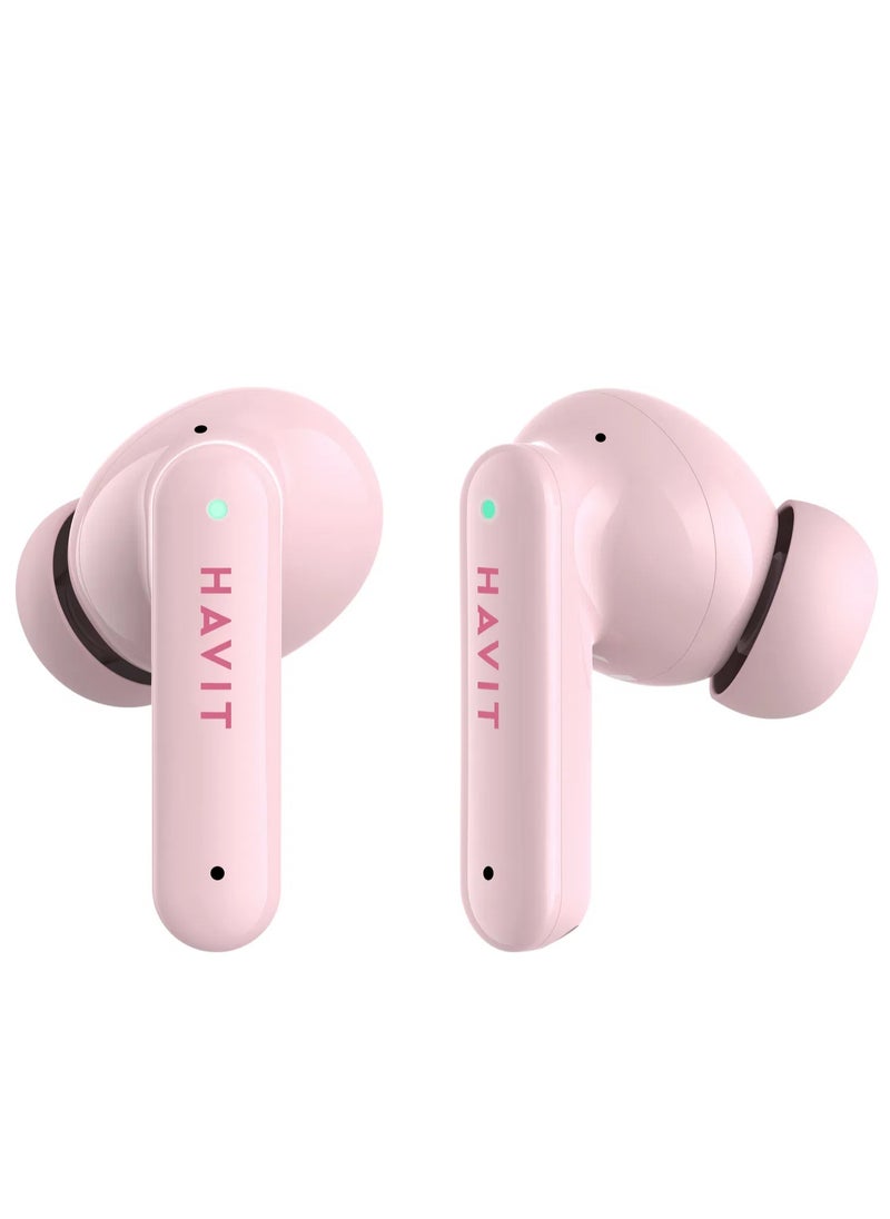 True Wireless Bluetooth V5.3 Earbuds, HiFi Stereo with Deep Bass, Smart Touch Control, 10mm Driver, Dual Microphones with ENC for Clear Calls, 20 Hours Playback, In-Ear Earphones, Compatible with iOS and Android Devices, Wireless Earphones for Music & Calls (Pink)