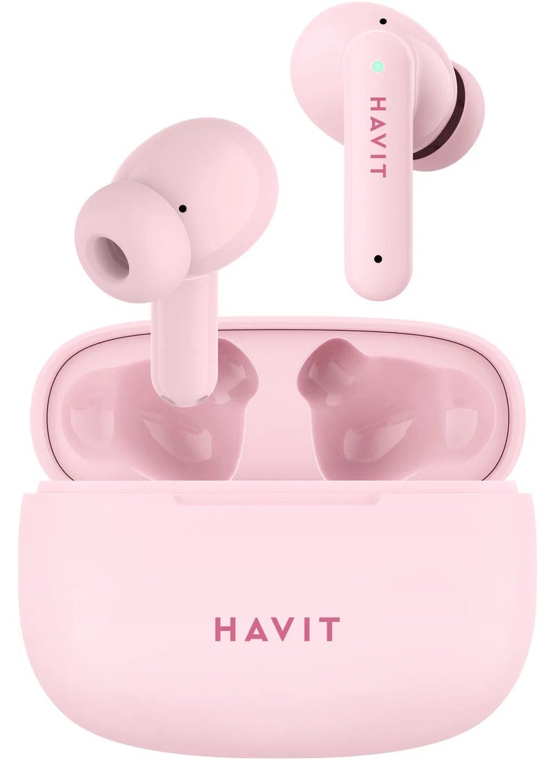 True Wireless Bluetooth V5.3 Earbuds, HiFi Stereo with Deep Bass, Smart Touch Control, 10mm Driver, Dual Microphones with ENC for Clear Calls, 20 Hours Playback, In-Ear Earphones, Compatible with iOS and Android Devices, Wireless Earphones for Music & Calls (Pink)