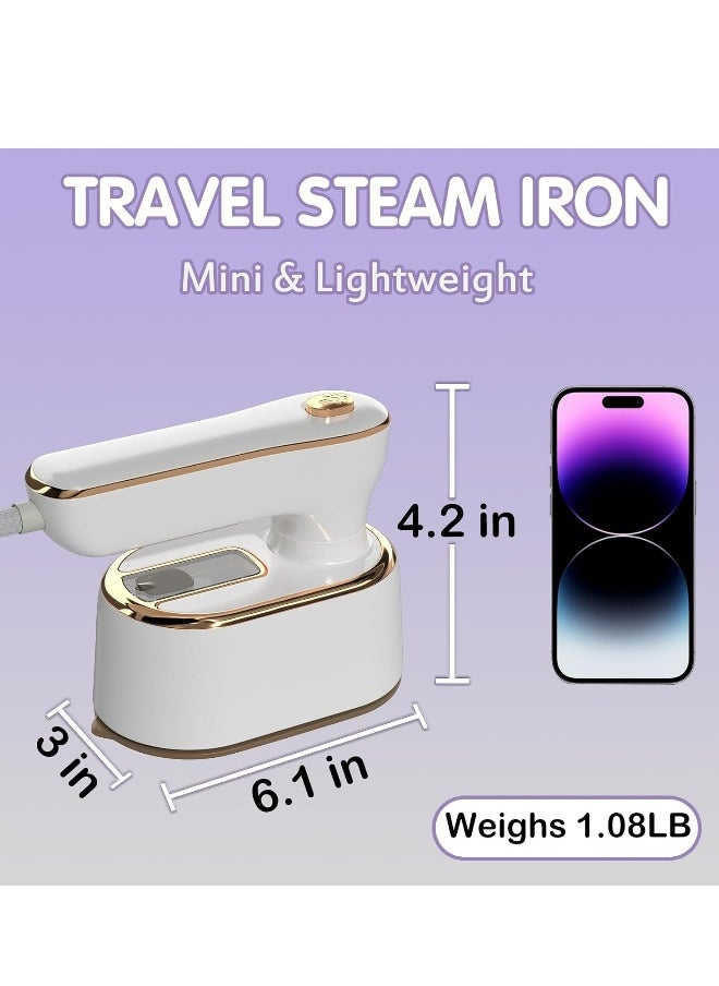 Travel Steamer Iron for Clothes Mini - Portable Ironing Machine 180°Rotatable,Travel Small Size Portable Steamer Travel College Dorm Home Essentials Steamer for Clothes (White)