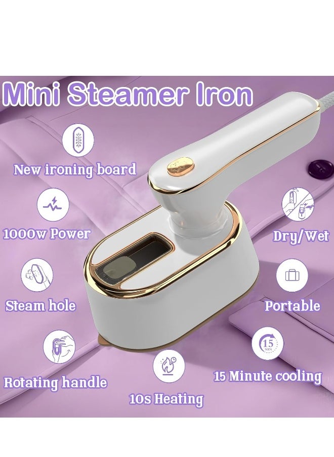 Travel Steamer Iron for Clothes Mini - Portable Ironing Machine 180°Rotatable,Travel Small Size Portable Steamer Travel College Dorm Home Essentials Steamer for Clothes (White)