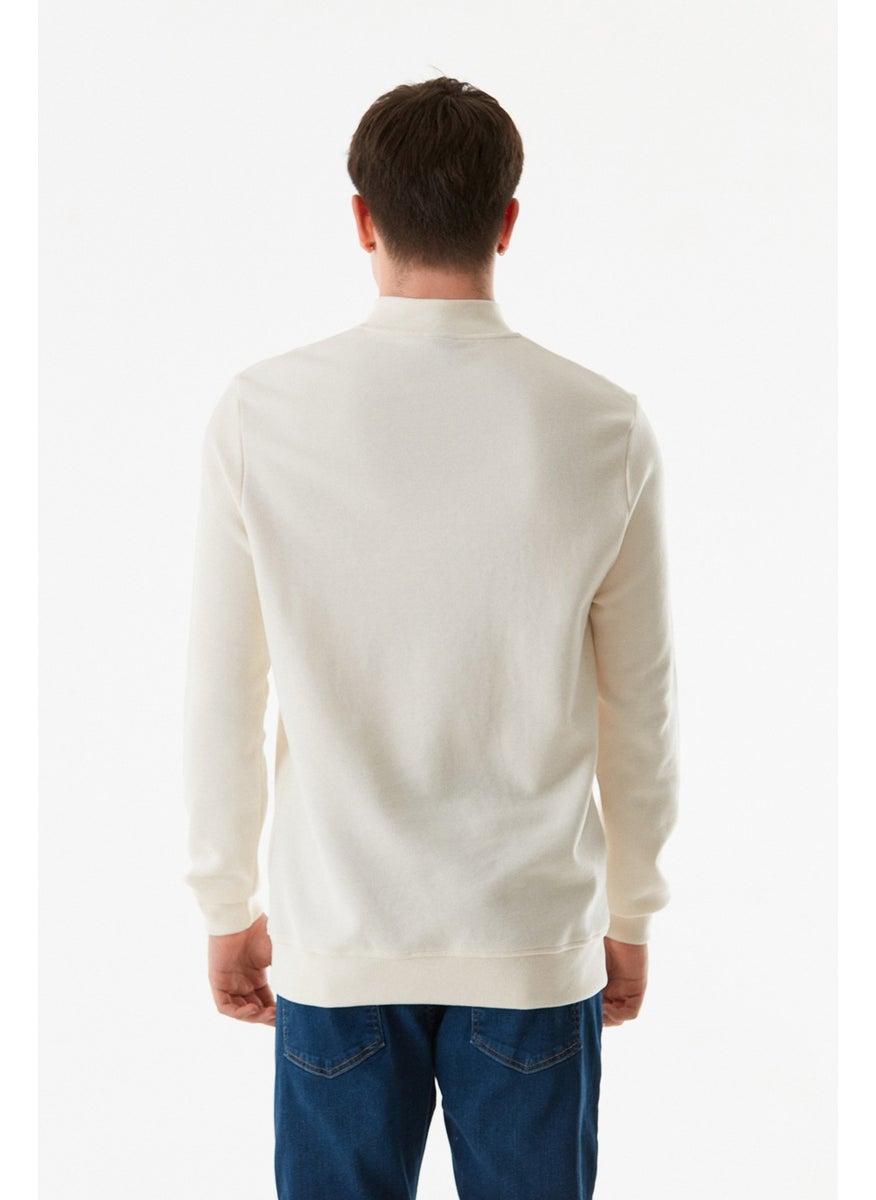 Ribbed Stand Collar Half Zipper Sweatshirt