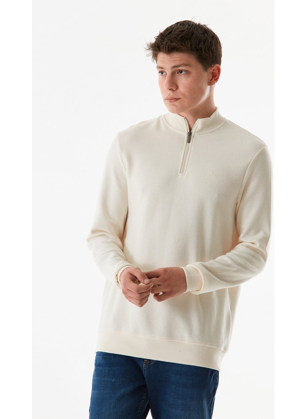 Ribbed Stand Collar Half Zipper Sweatshirt