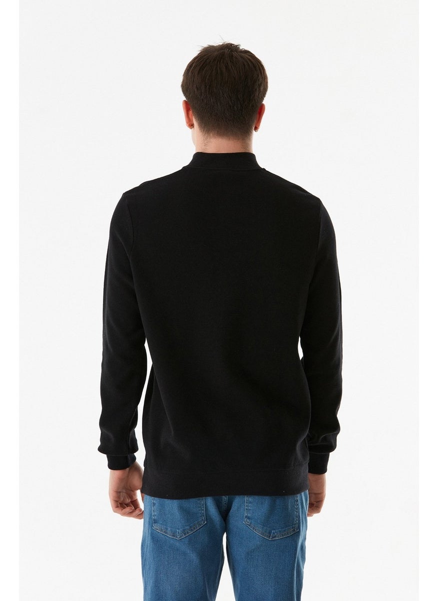 Ribbed Stand Collar Half Zipper Sweatshirt