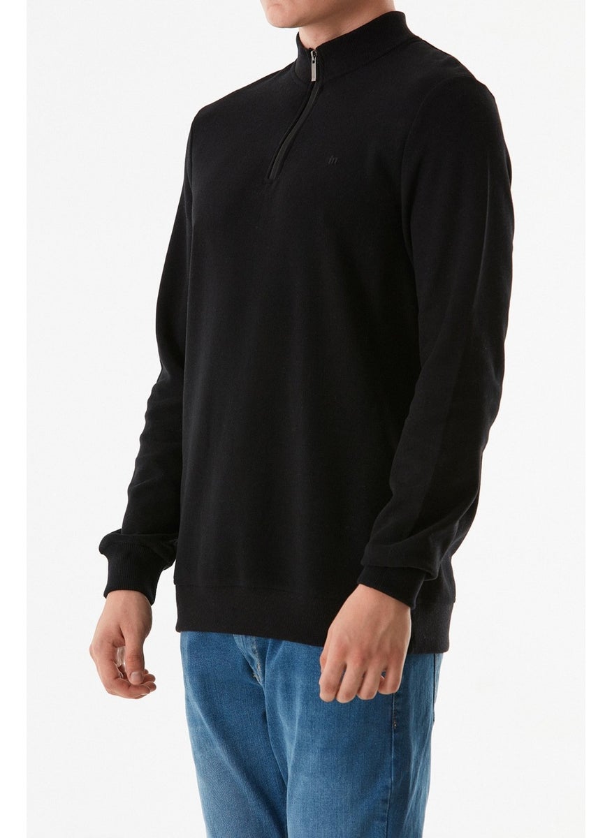 Ribbed Stand Collar Half Zipper Sweatshirt