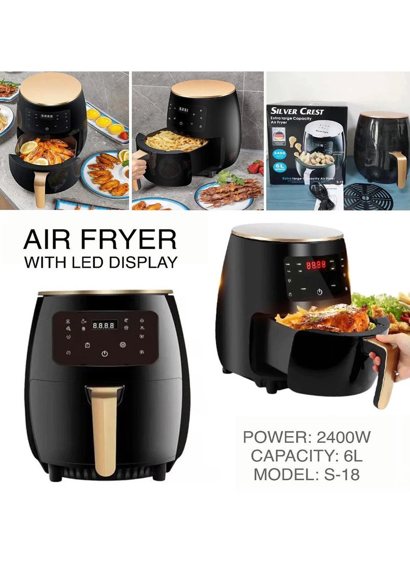 Silver Crest 6L, Multifunctional Air Fryer Smart Touch Screen Control Digital Electric Deep Oven