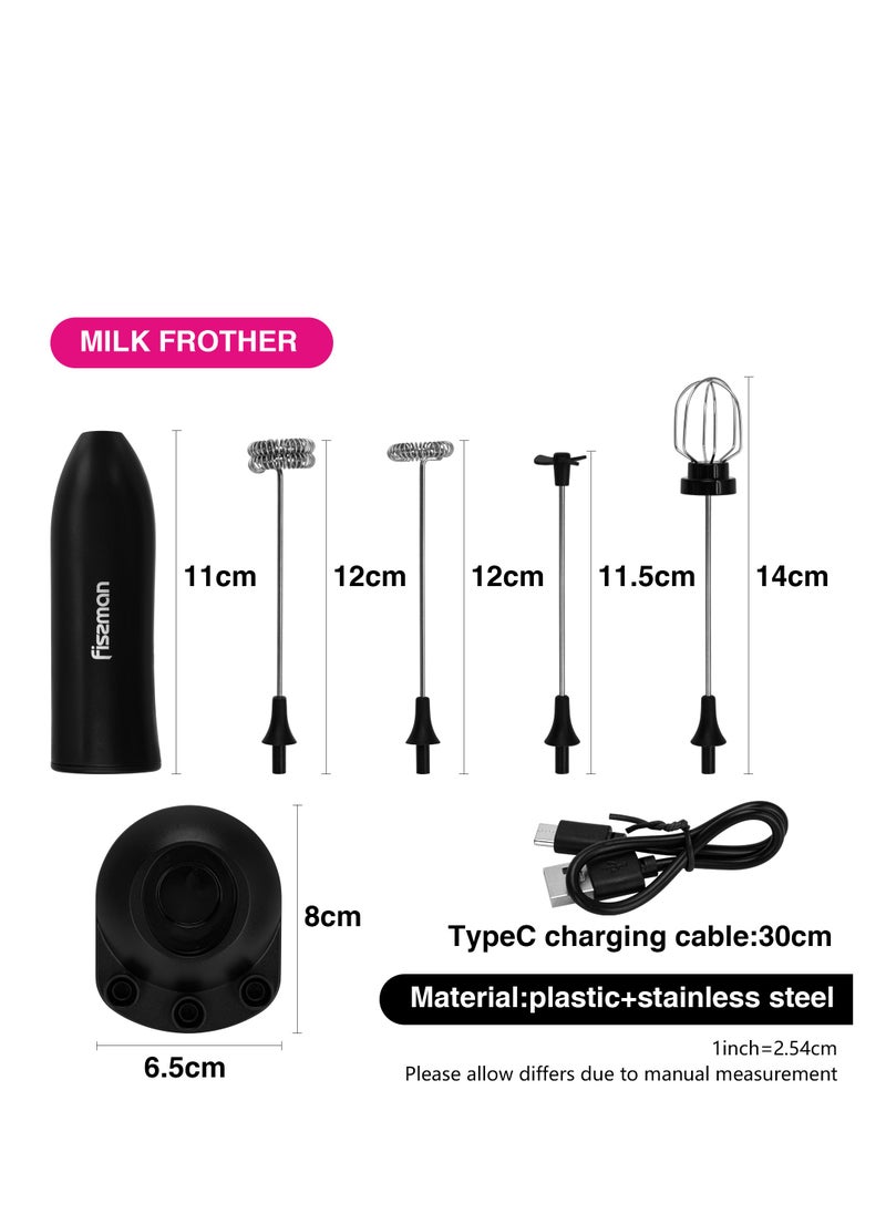 4 in 1 Milk Frother with Stand Handheld Rechargeable Electric Ultra Fast 12000 RPM Milk Frother 4 Different Whisks Foam Maker for Coffee Lattes Cappuccino Frappe Matcha Hot Chocolate