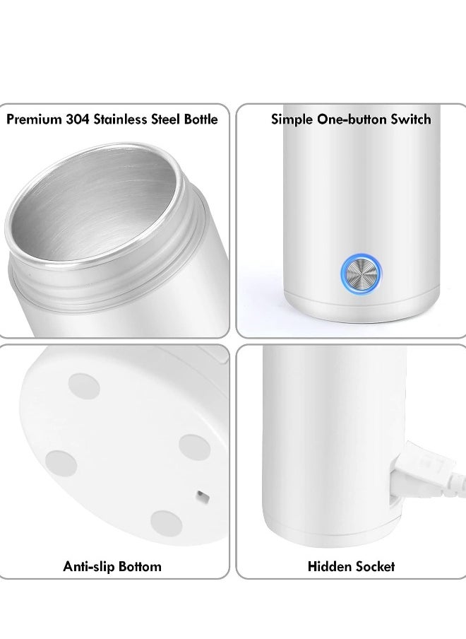 Portable Electric Kettle, 400ml Travel Tea Kettle with Non-stick Coating Double Wall Water Boiler Bottle Insulated Coffee Thermos Mug Fast Boil and Auto Shut Off Hot Water Heater (White)